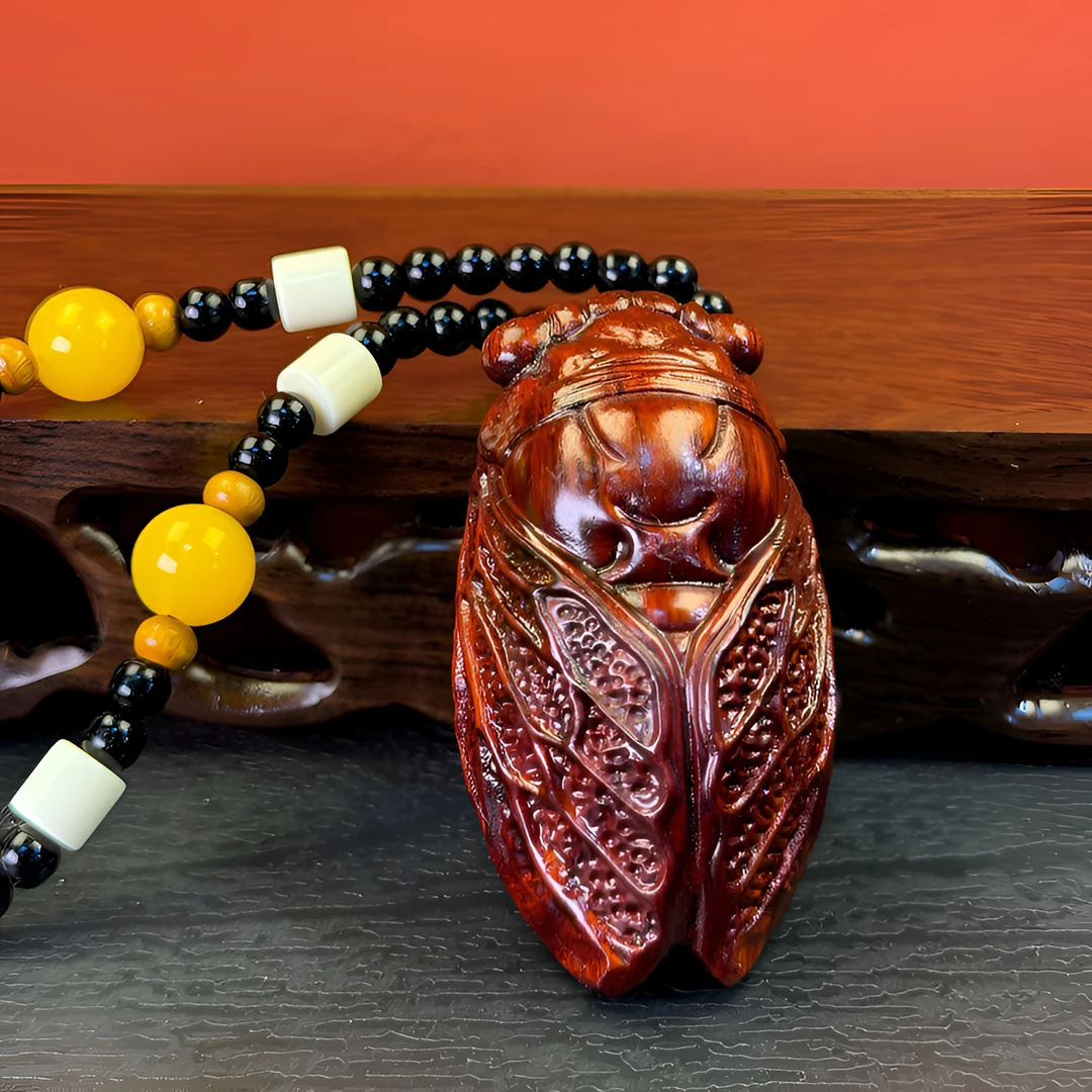 知了 金蝉 紫檀木雕刻 手把件