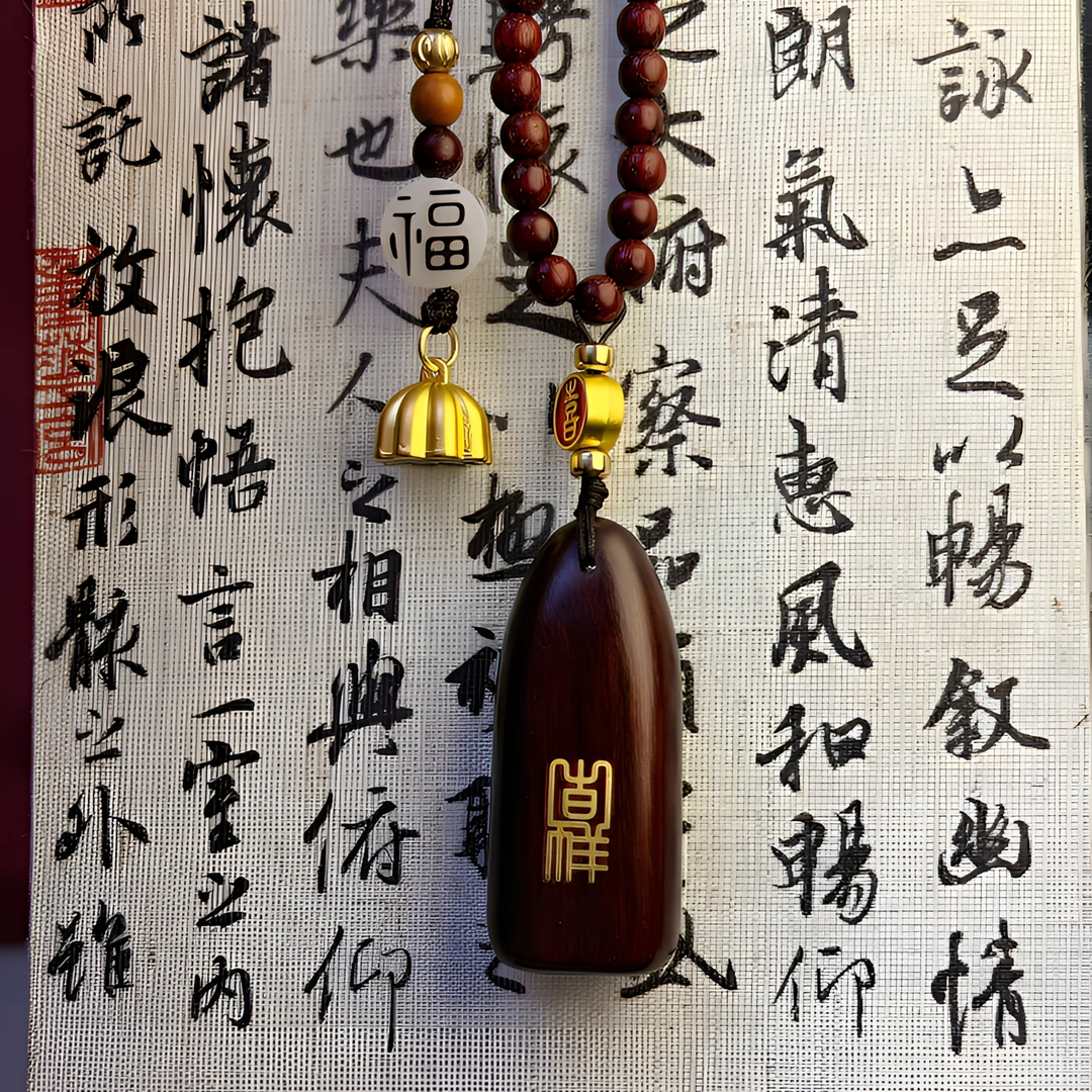新品 平安 吉祥 车挂件紫檀雕刻