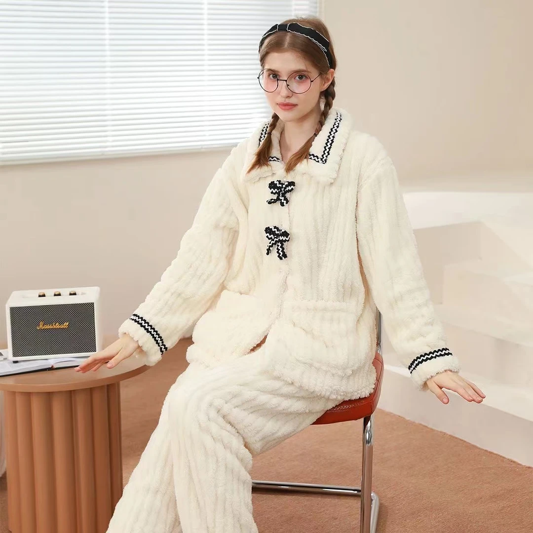 秋冬季女士大码毛绒家居服保暖舒适家居服套装可外穿