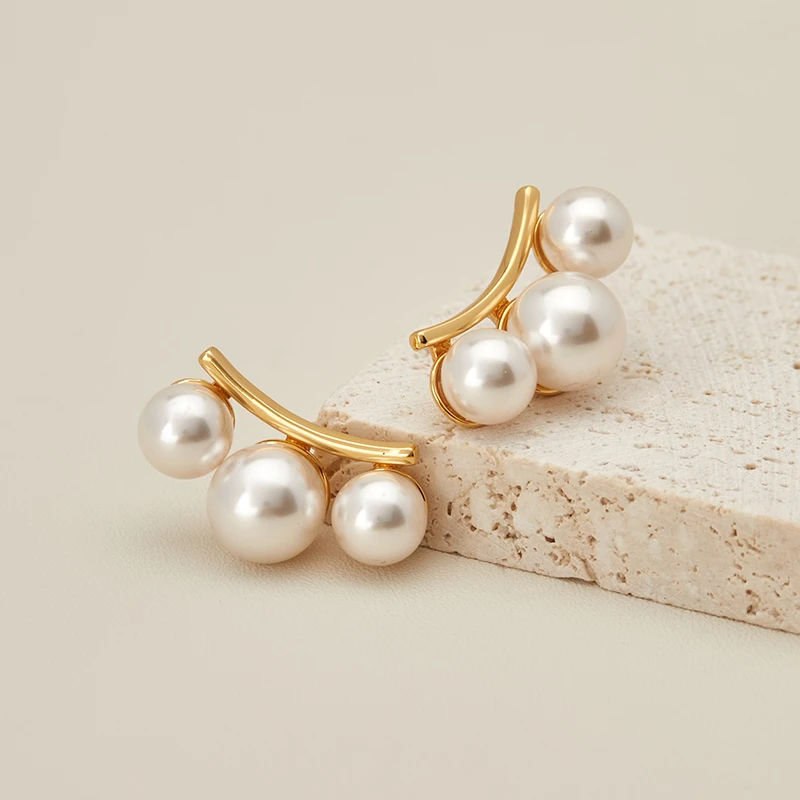 铜合金仿珍珠耳饰 日系小众简约仿珍珠925银针质感气质耳钉耳饰女