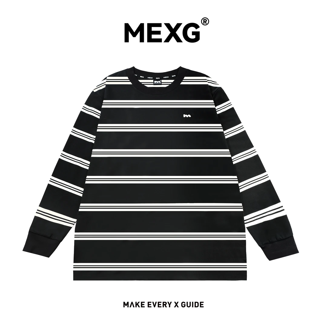【"经典条纹"长袖】MEXG！秋季撞色！宽松简约！休闲针织圆领长袖T002