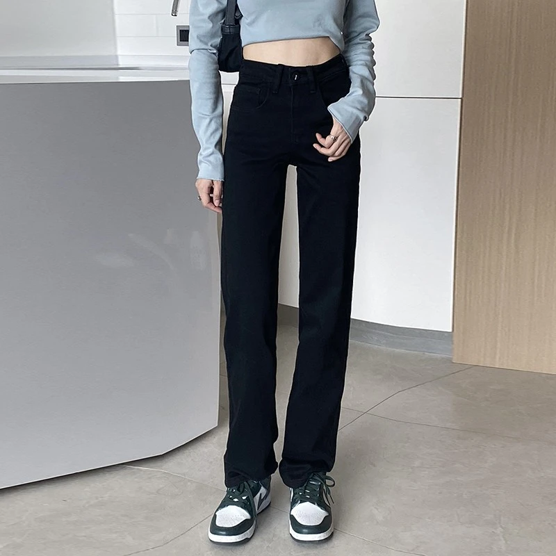 身高150-175堆堆裤黑色牛仔女烟管窄版夏高腰显瘦气质修身直筒裤