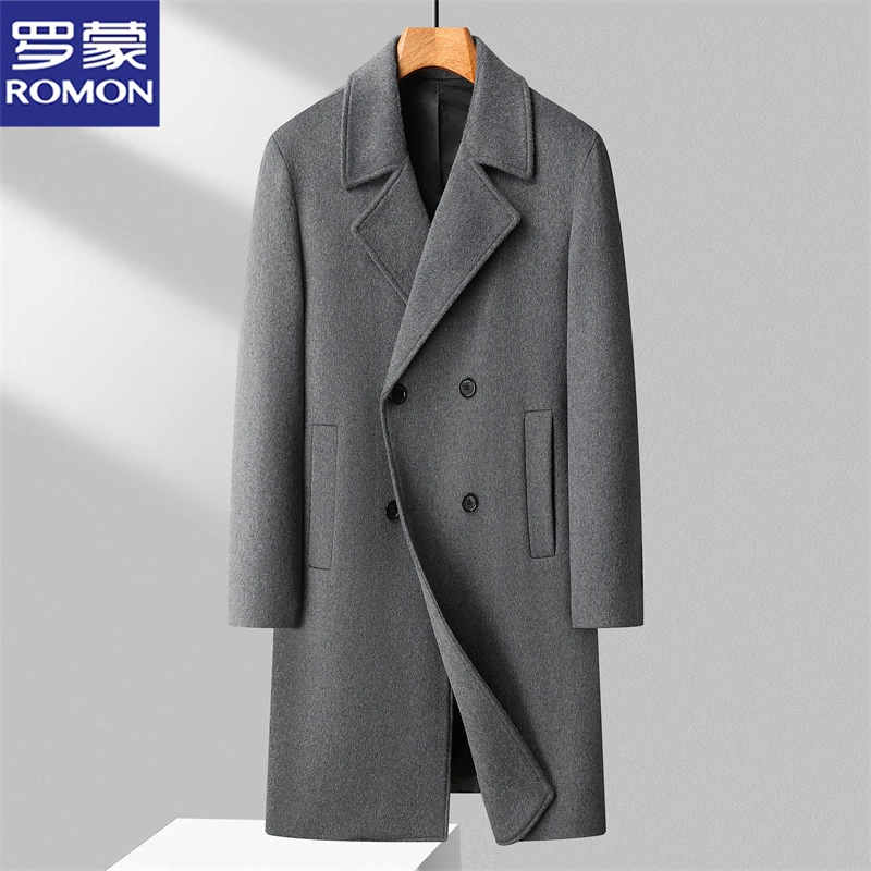 罗蒙长款羊毛呢大衣男士秋冬季中长款保暖商务风衣高级感气质男装