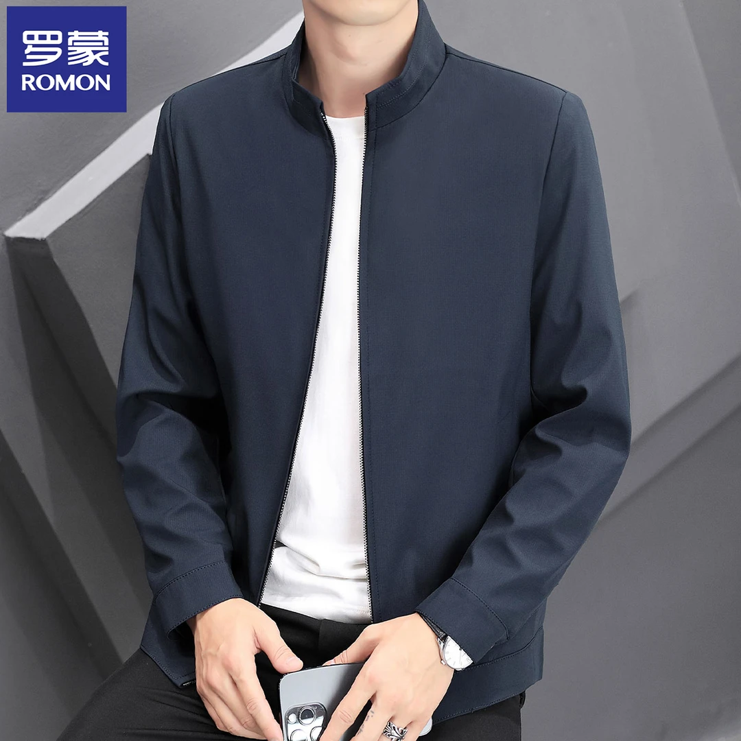 罗蒙春秋季薄款夹克短款外套商务休闲立领男装上衣百搭男士茄克衫