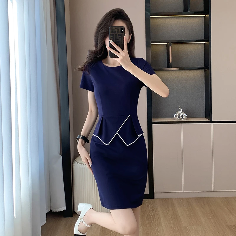 假两件通勤职业装连衣裙女高级感夏季新款售楼部珠宝店制服工作服