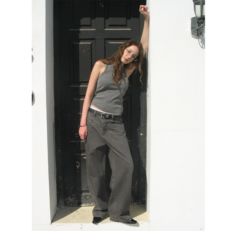 CMF水洗做旧直筒牛仔裤男宽松春秋新款美式复古纯棉阔腿裤长裤潮