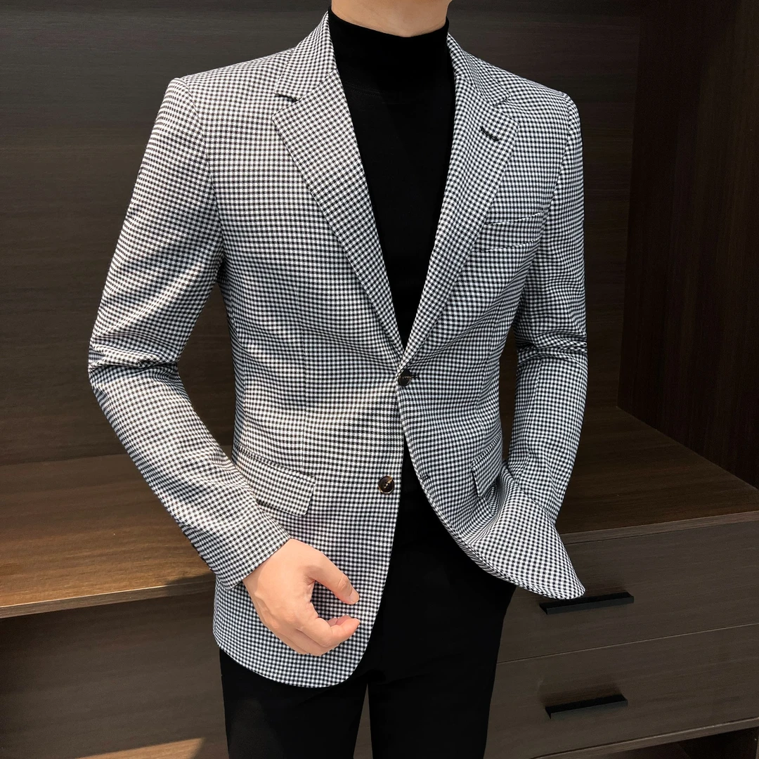 商务男士西装英伦雅痞风格男装秋季千鸟格西装男士西装外套