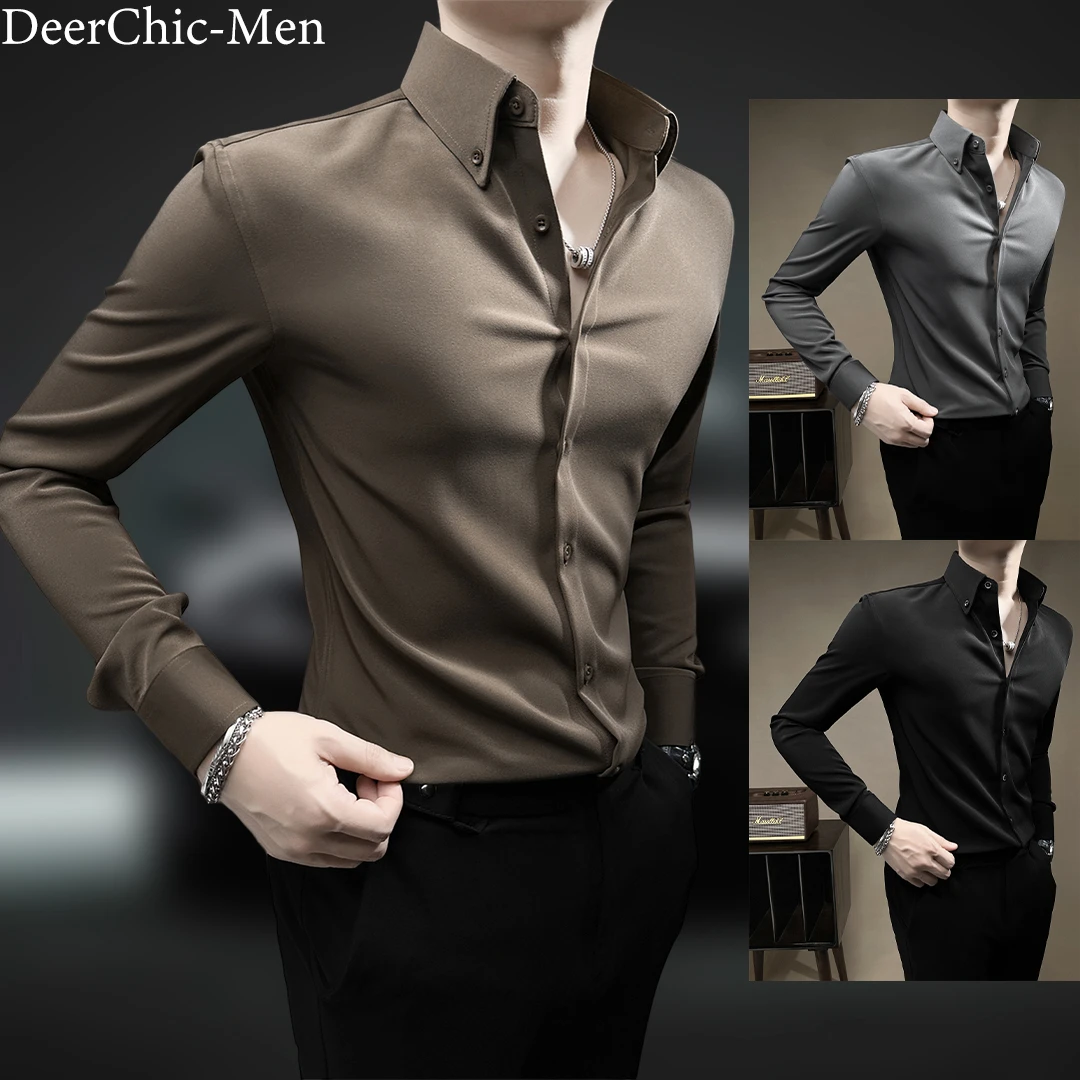 经典纯色长袖衬衫男款痞帅高级感男装秋季新款商务男士衬衣外套男