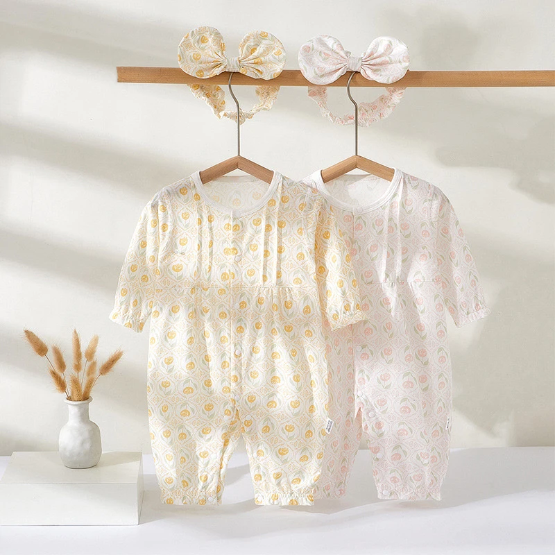 纯棉无骨宝宝夏款哈衣加发带