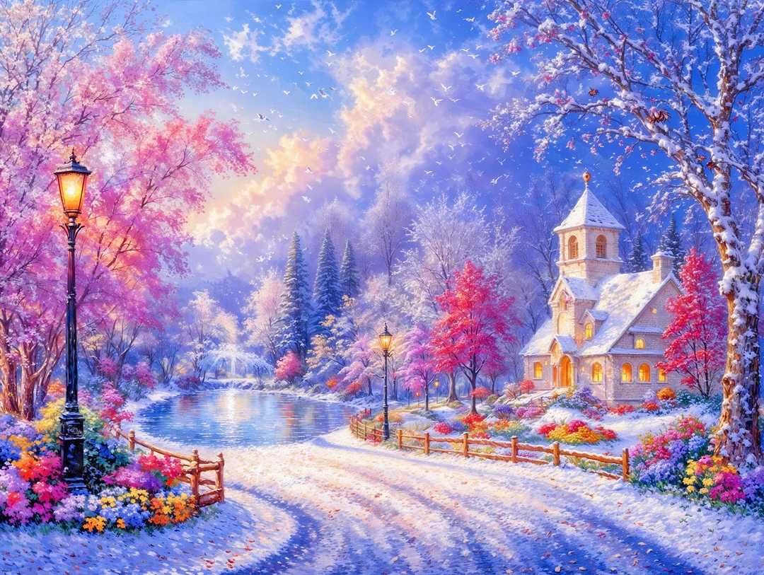 01415冬季雪景十字绣 手工自己绣