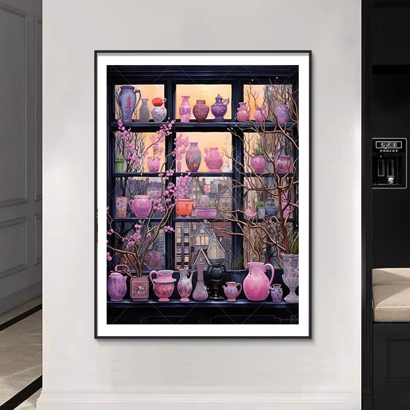 彩丽绮2024年新款颜色治愈系十字绣窗台花瓶满绣客厅小幅客厅浪漫