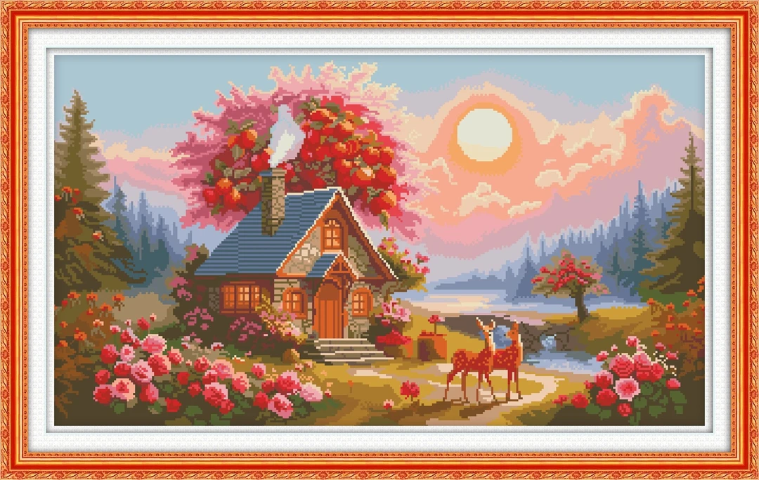 彩丽绮十字绣01298梦幻小屋精梳棉小格