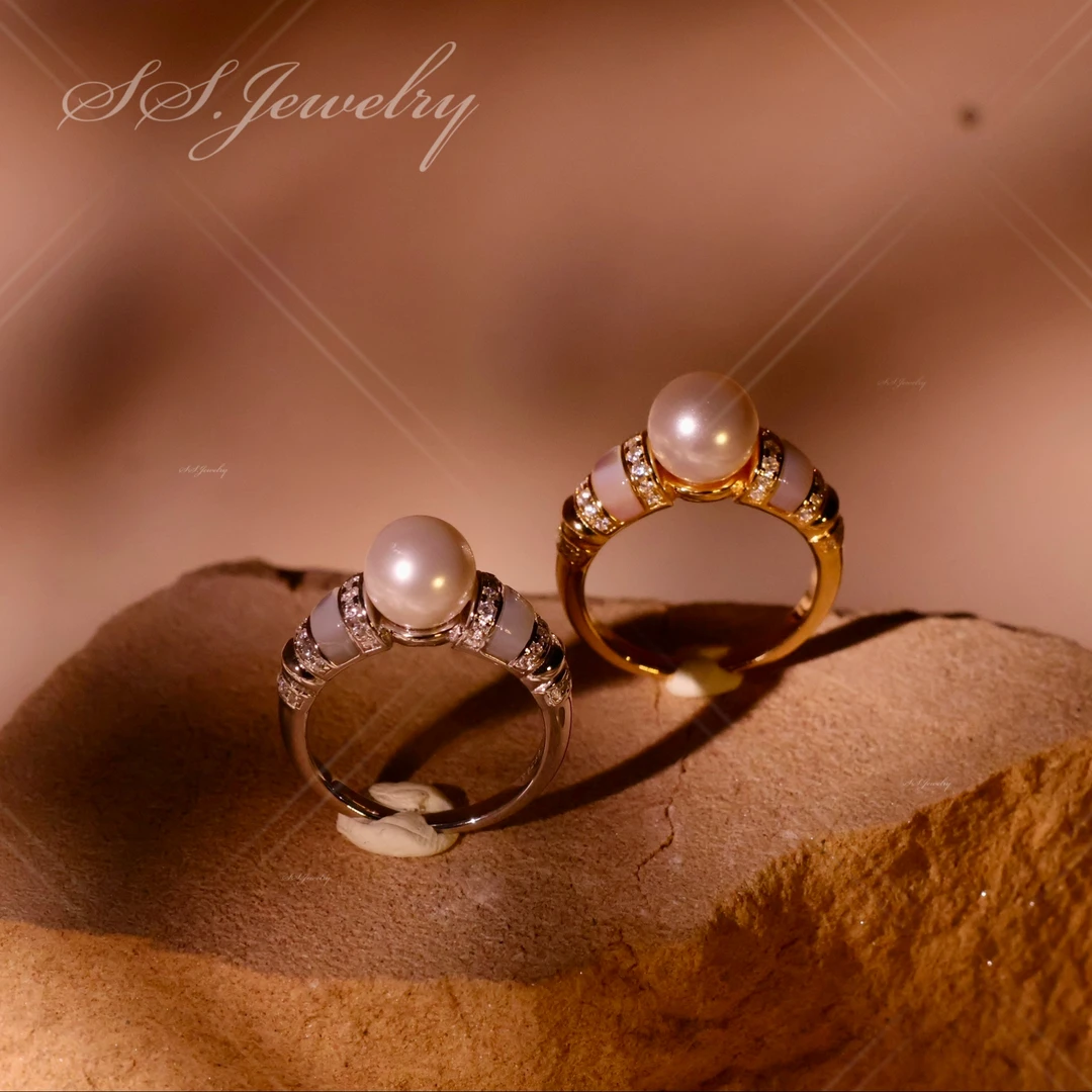 925银锆石戒指 SSJEWELRY小众珍珠戒指s925银
