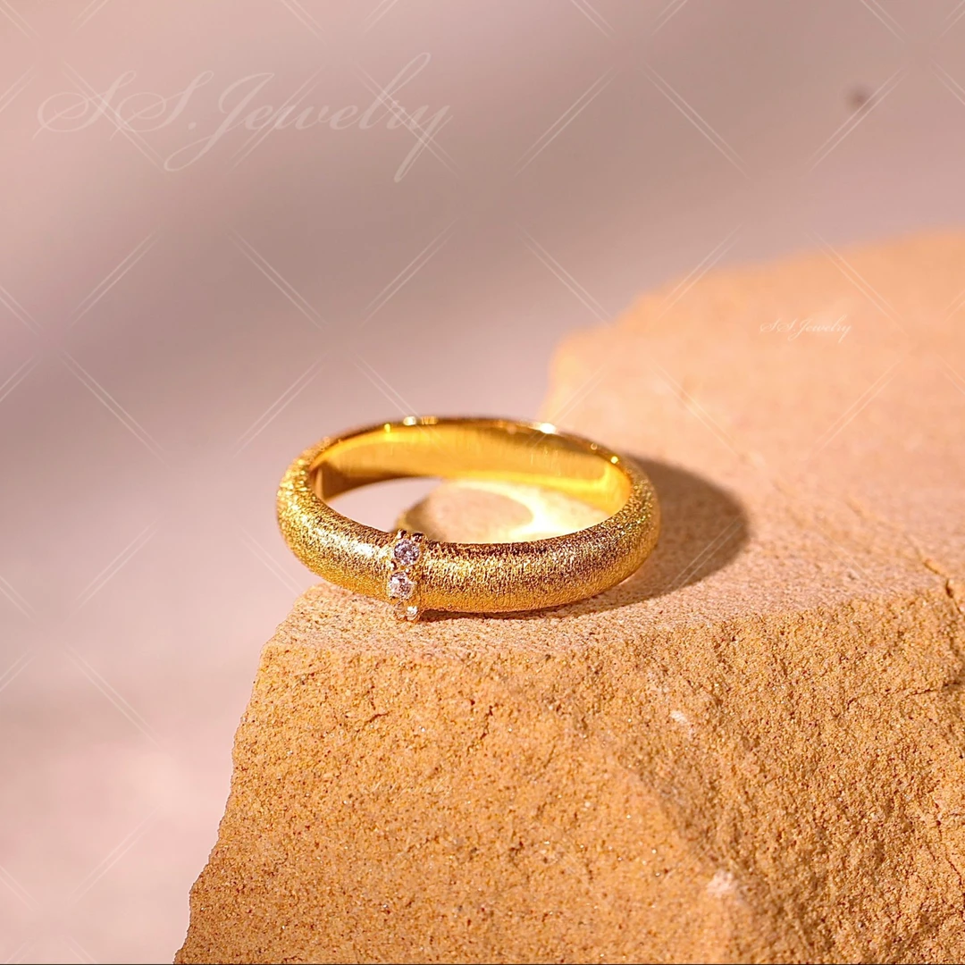 925银锆石戒指 SS JEWELRY缎带拉丝镶钻戒指 拉丝锻面戒指