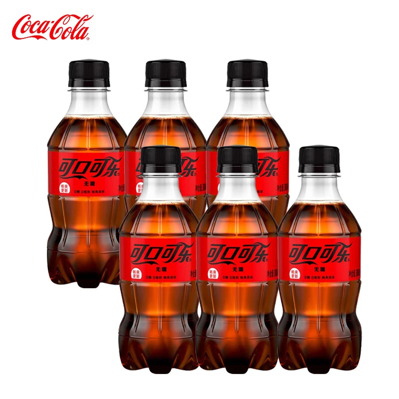 可口可乐经典口味无糖零度可乐汽水 瓶装碳酸饮料 300ml*6 瓶