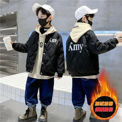 儿童装男童棉服冬装2024新款二棉衣大童棉袄男孩冬款加厚夹棉外套