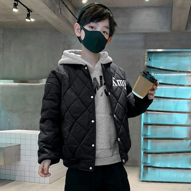 男童夹棉棒球服外套秋冬装2025新款洋气中大儿童加厚宽松棉衣上衣