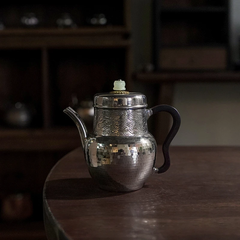 王府银庄银壶足银999泡茶壶纯手工日式精工小茶壶酒壶茶具 祥龙