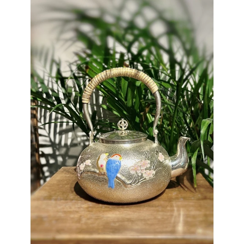 王府银庄999足银高档套装手抓壶手工泰银功夫茶具茶壶  喜上眉梢