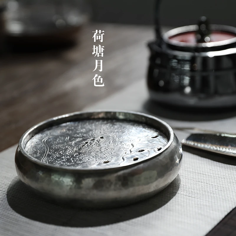 壶承茶承纯银999纯手工日系复古做旧功夫茶具壶垫茶道配件茶托