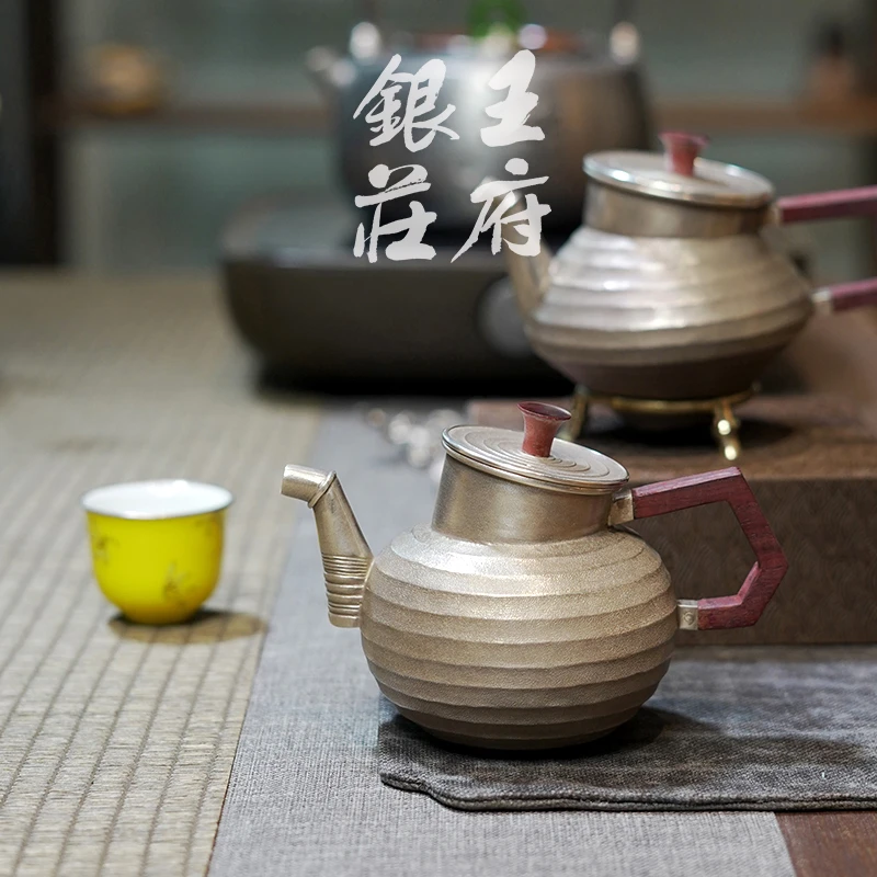 王府银庄银器足银999银壶纯手工打造泡茶壶中式家用茶壶茶具 园曲