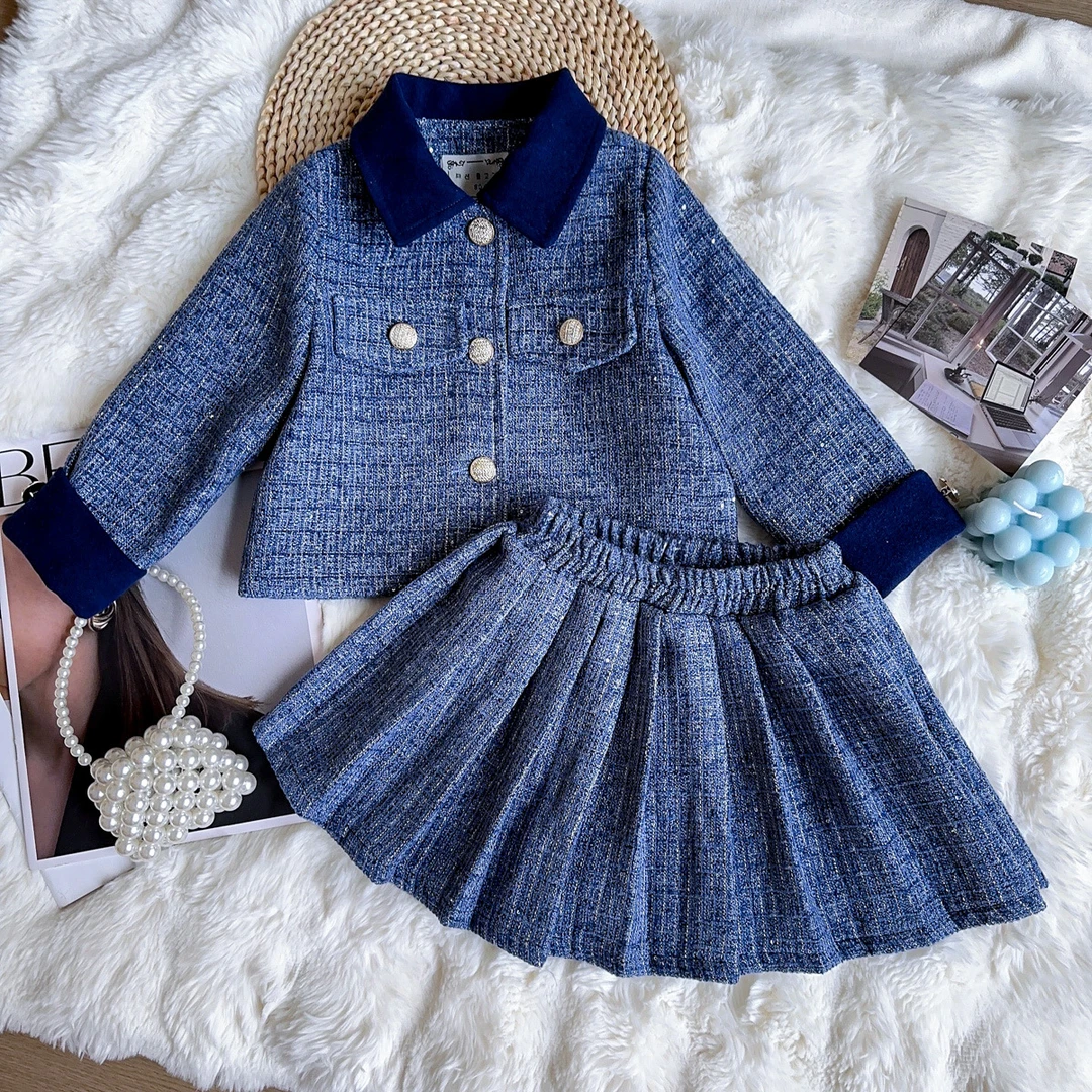 女童小香风套装春秋季新款女宝时尚洋气外套半身裙两件套