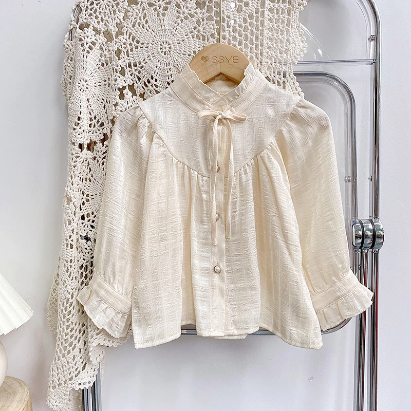 儿童衬衫春装新款女宝宝纯色长袖衬衣