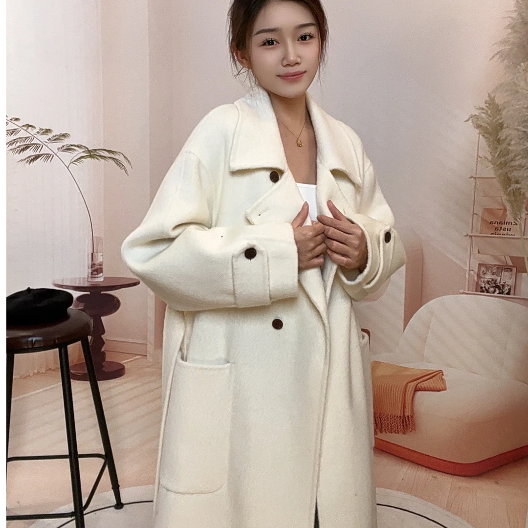 韩版时尚慵懒风百搭女士羊毛呢大衣