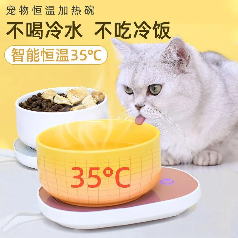宠物恒温饮水碗猫咪加热静音保暖陶瓷温水器狗狗喝水喂食盆易清洗