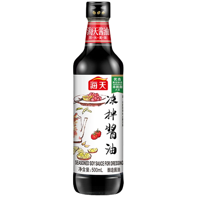 海天凉拌酱油500ml/瓶凉拌菜生抽蘸料家常小炒黄豆酿造酱油调味品