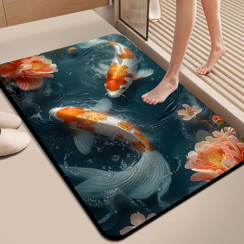 锦鲤5D软硅藻泥吸水防滑垫家用卧室卫生间洗手台浴室入户门垫门厅