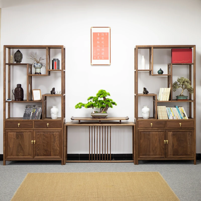 黑胡桃木博古架新中式实木展示柜隔断简约书架多宝阁置物架茶叶架