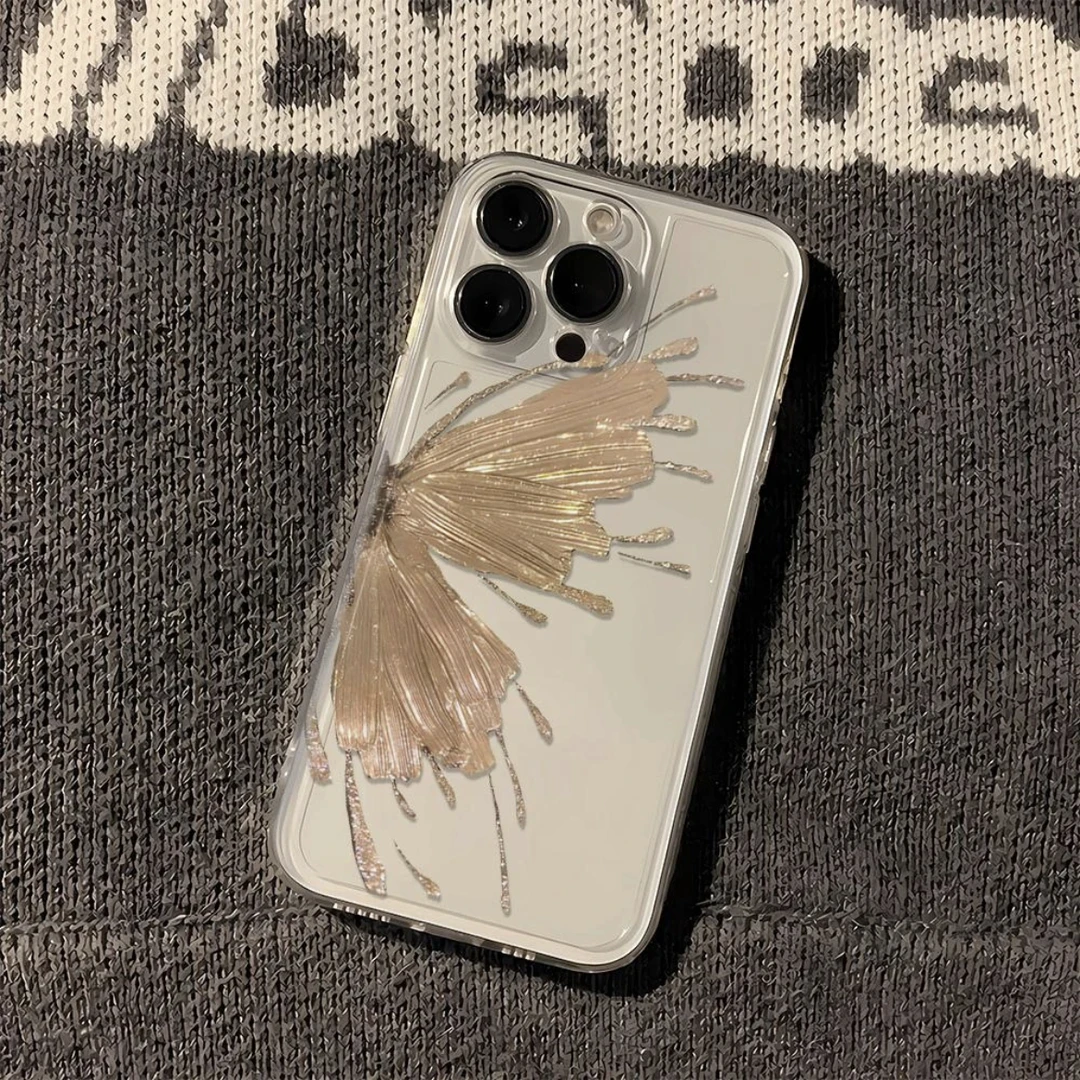 金粉蝴蝶iPhone15promax苹果11 14手机壳13/12小众XSXR软壳8p简约
