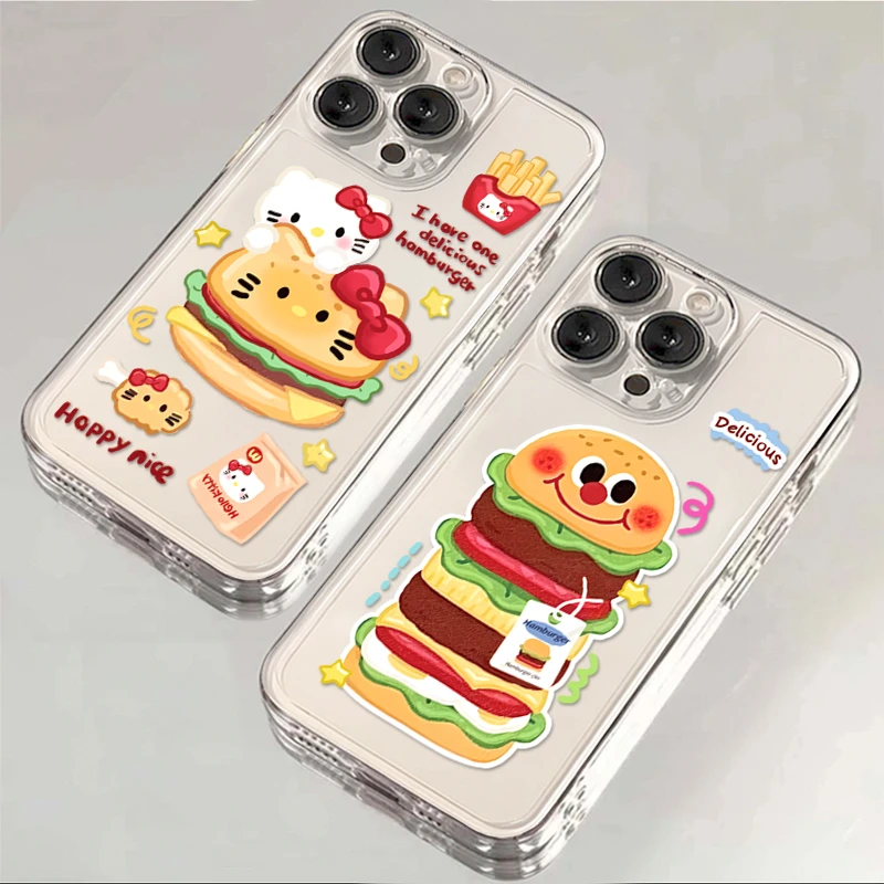 ins可爱汉堡苹果15手机壳12promax卡通iPhone13/14全包11软XSXR潮