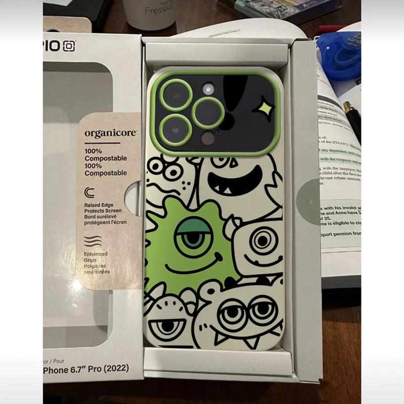 卡通绿色独眼兽iPhone14promax苹果13/11手机壳12视窗款XS可爱XR