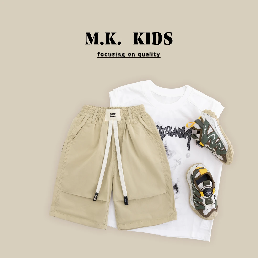 现货中大童儿童六分短裤工装裤夏季2024新款薄款宽松时尚XF4065