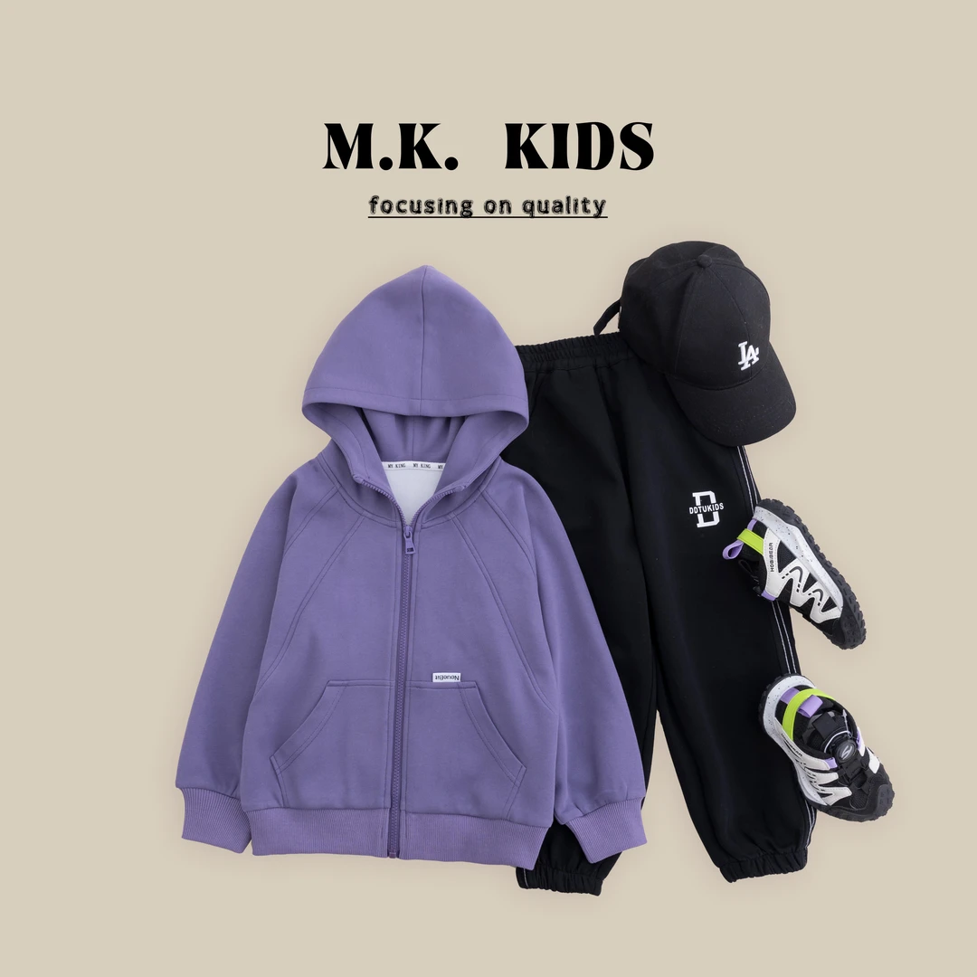 现货男童外套春款2024新款春装儿童夹克紫色外套卫衣外套CA80241