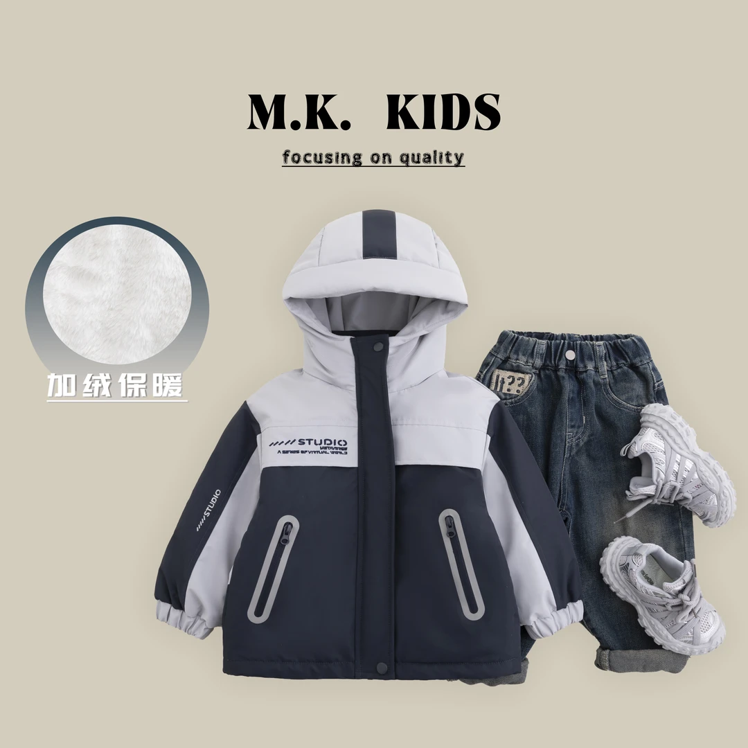 儿童冬款加绒外套派克服男童潮酷冲锋衣2024新款DK7395华子童装