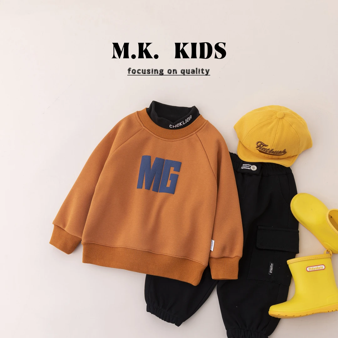 MK品牌现货儿童冬款假两件加绒卫衣DA70058