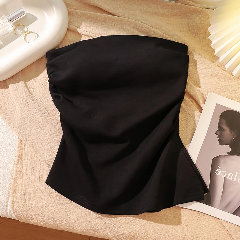 高档弹力黑色抹胸吊带背心女夏新款高级感时尚带胸垫显瘦上衣外穿