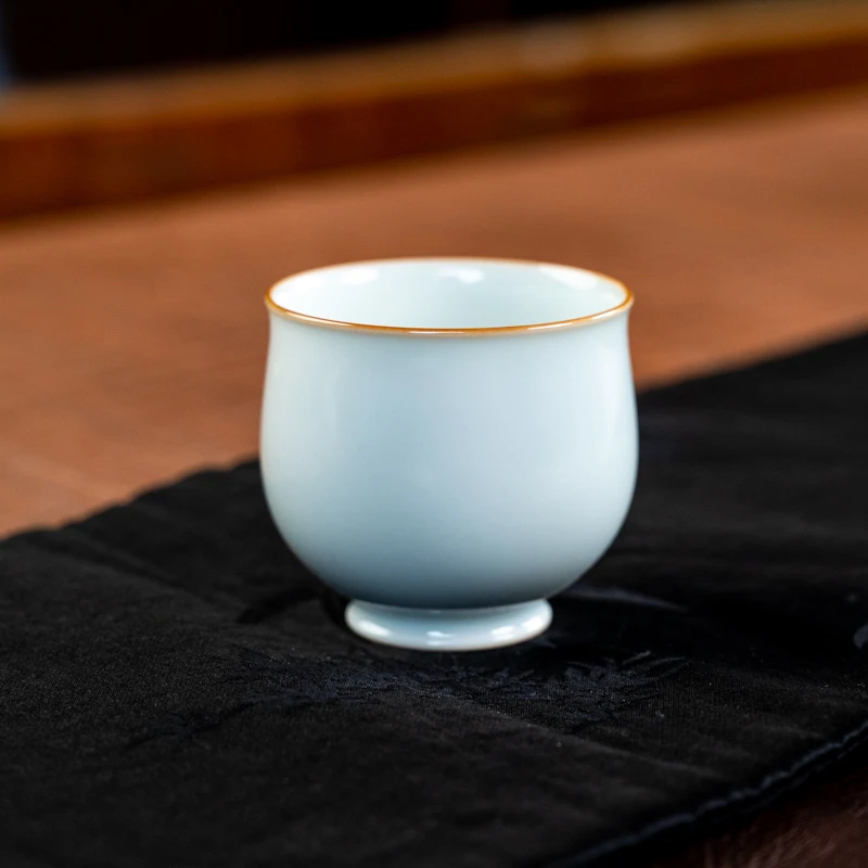 景德镇双板桥柴窑颜色釉纯手工冰川白小玉兰杯中式复古茶具客杯