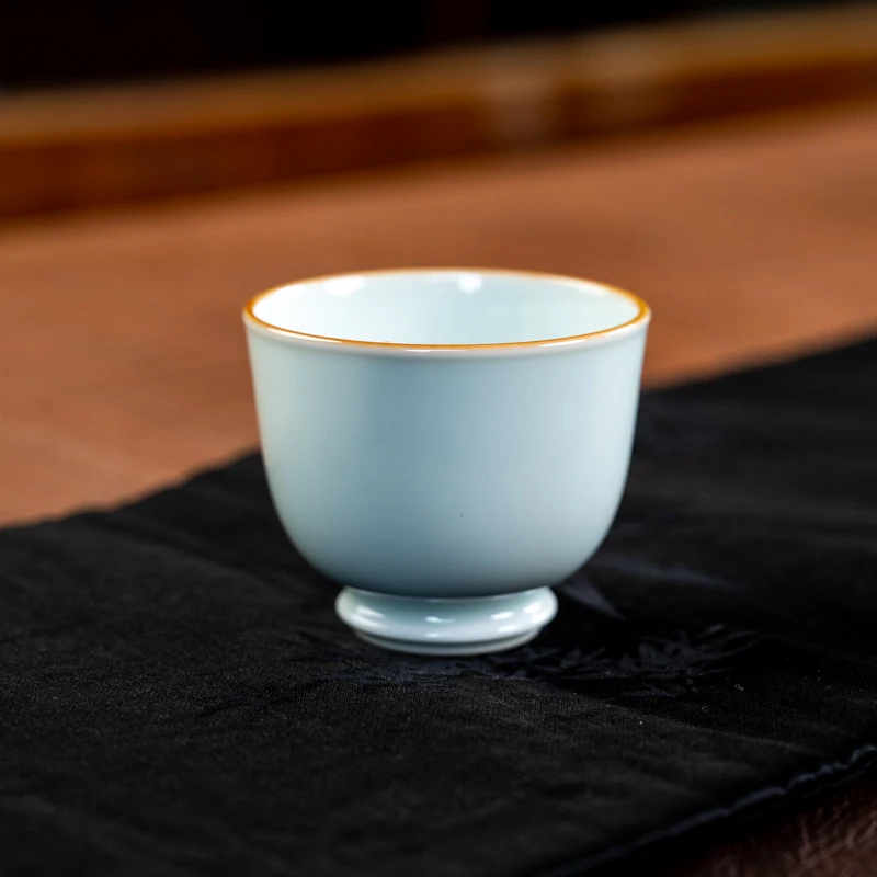 景德镇双板桥柴窑颜色釉纯手工冰川白双足直口杯中式复古茶具客杯