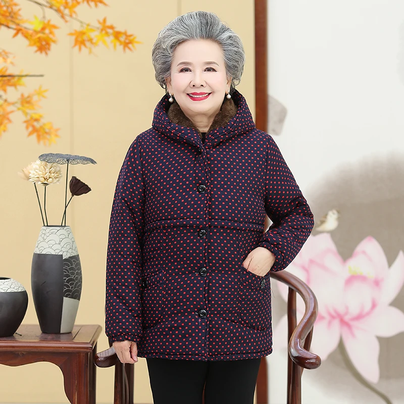 奶奶装冬季中老年人棉衣女装保暖外套老太太加绒加厚连帽棉袄棉服