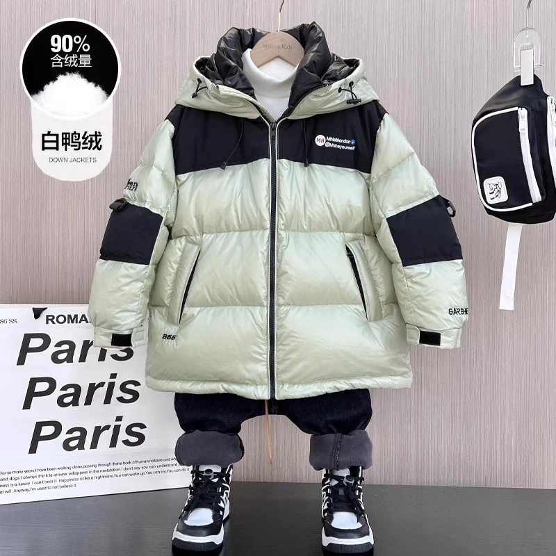 男童中长款羽绒服冬装新款中大童白鸭绒连帽外套韩版儿童上衣潮牌