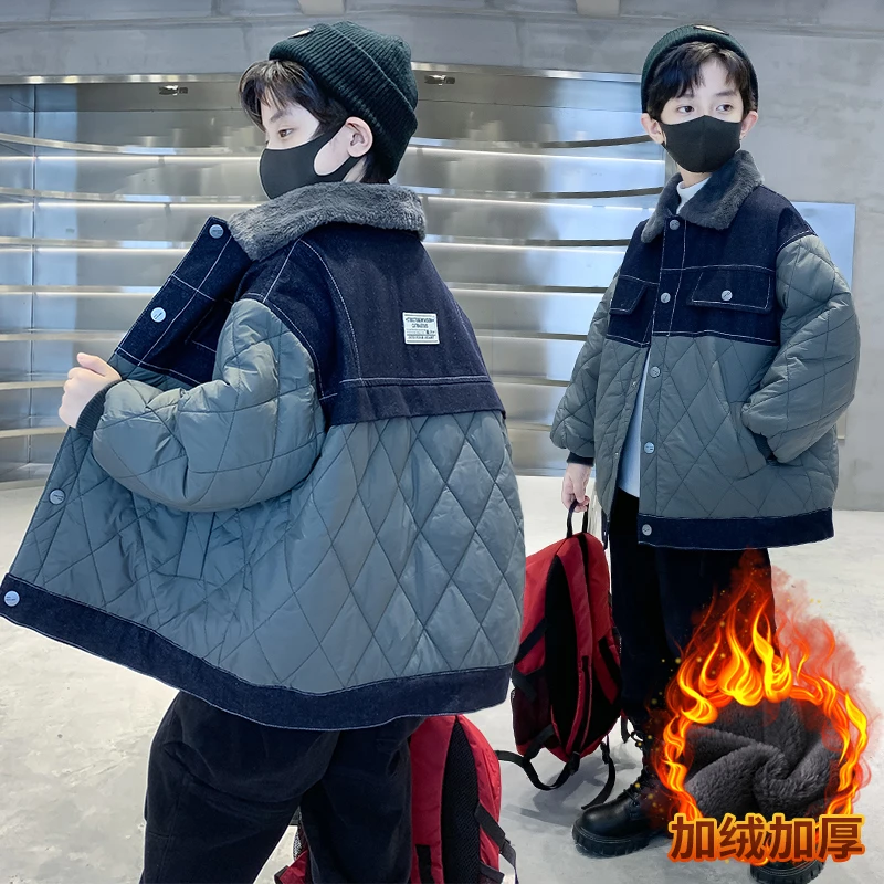 儿童装男童冬装夹棉加厚外套新款中大童秋冬款男孩冬季牛仔棉服潮
