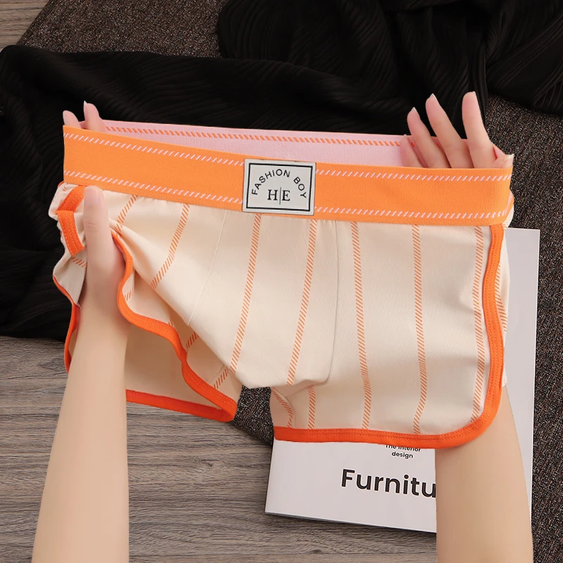 新款男士内裤男棉质条纹平角裤男生运动透气短裤男款潮流四角裤头