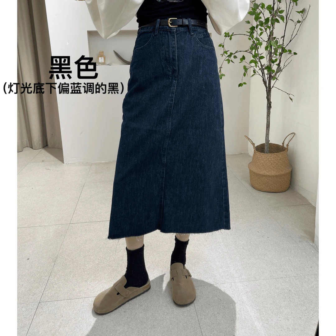 复古磨毛牛仔半身裙