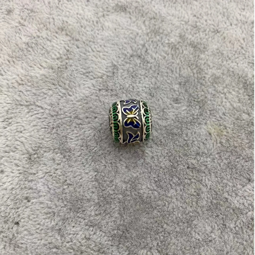 吊坠足银 1130-005花鼓小吊坠  彩色烧蓝工艺百搭款 足银吊坠