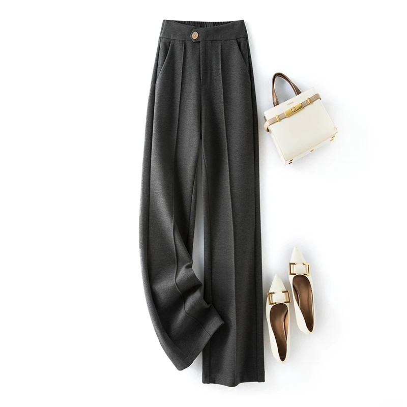 毛呢西装阔腿裤女秋冬高腰显瘦百搭女士微喇灰色羊毛呢子窄版直筒