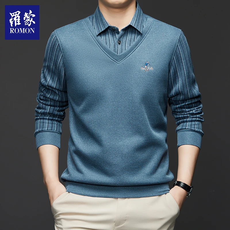 【GCTY】罗蒙男士秋冬新品加绒百搭衬衫领假两件CS31232-2